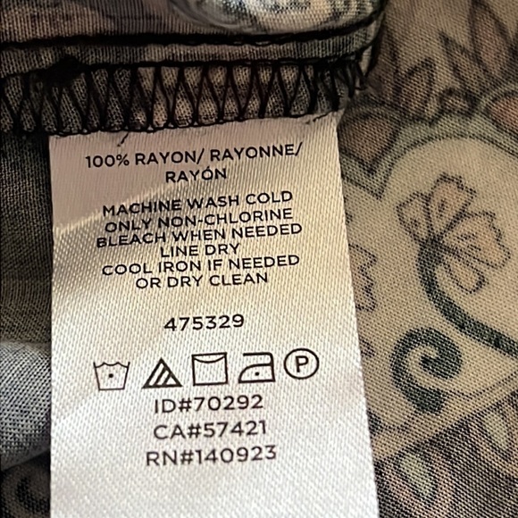 LOFT long sleeve olive green paisleys print tie front buttoned down top blouse M - Picture 9 of 9